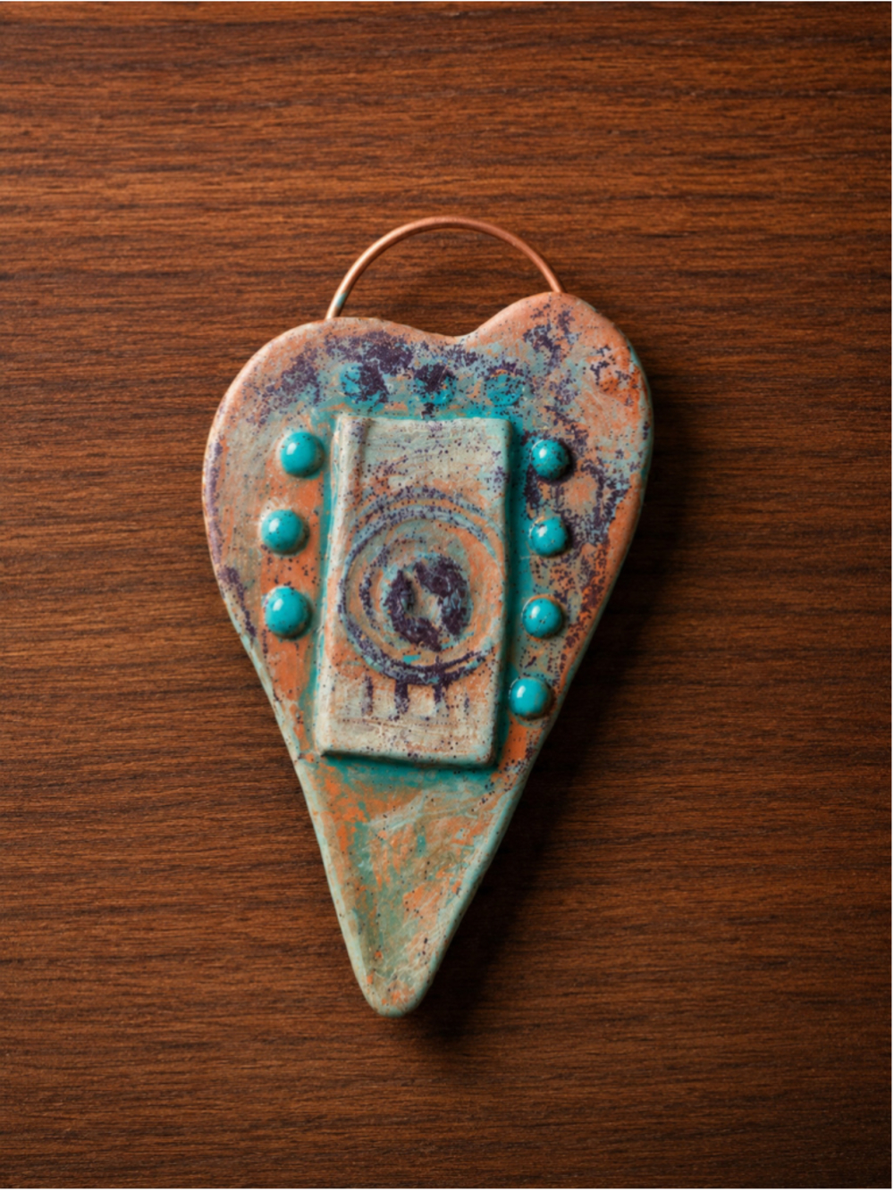 Unbranded Ceramic Heart Wall Art One Size Turquoise Copper